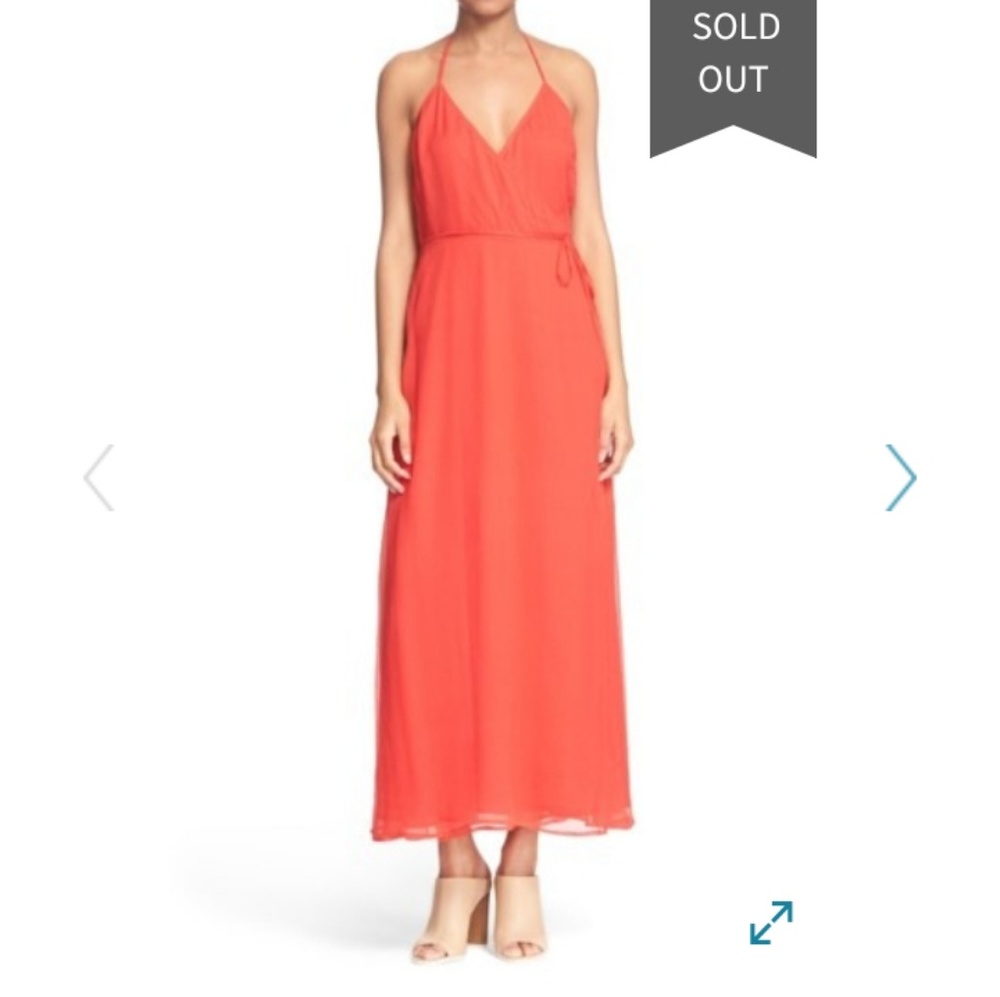 Frame Denim Le Maxi Silk Chiffon Halter Wrap Dress